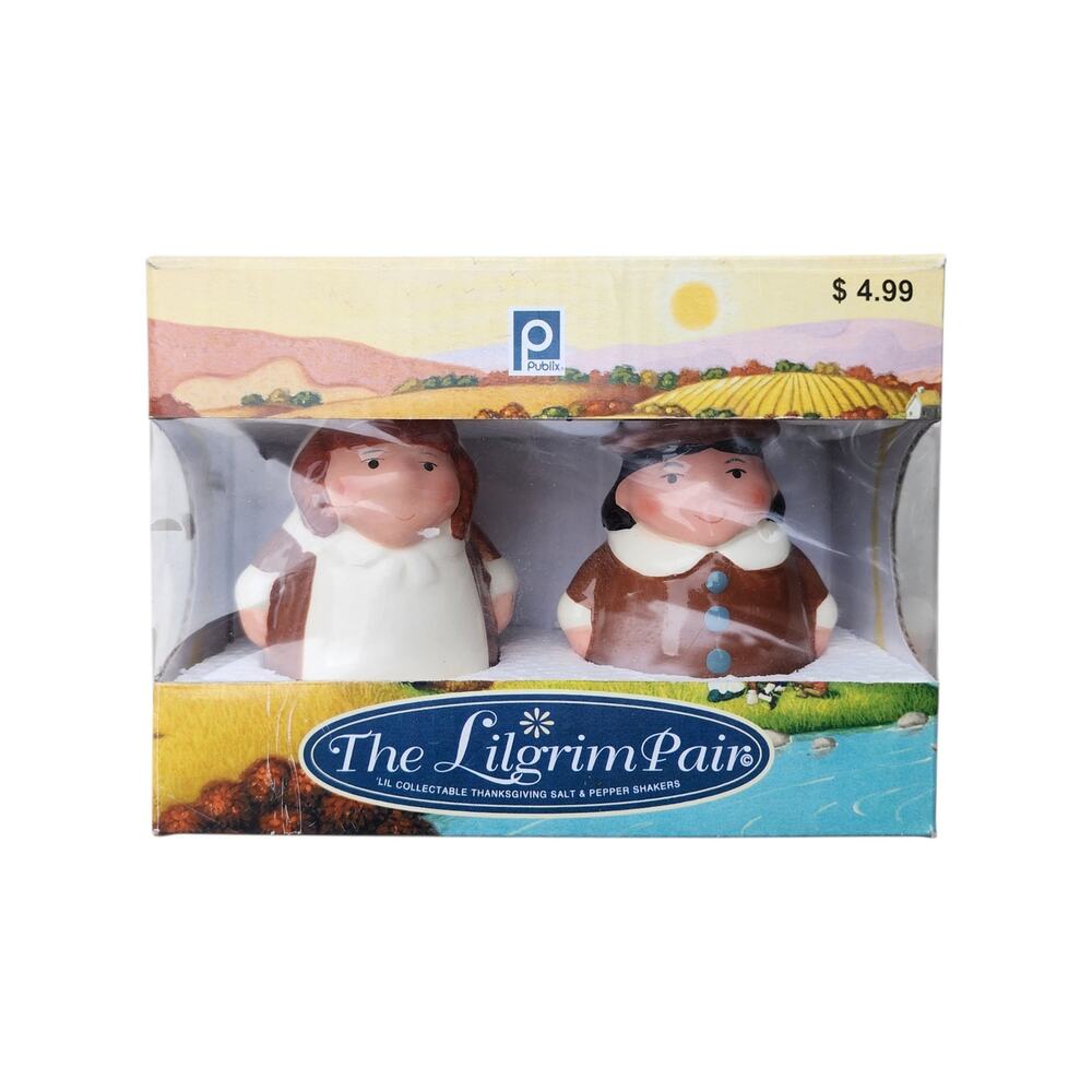 Publix Pilgrim Pair Salt Pepper Shakers Thanksgiving 2006 Box Collectible Set